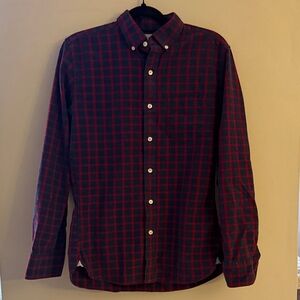 Bonobos Men's Red and Navy Plaid Button-Down Shirt Size Small